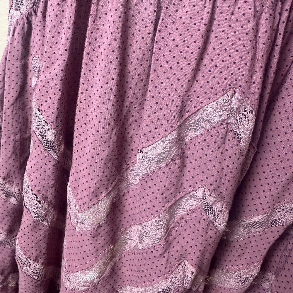 FREE PEOPLE Voile Lace Trapeze Sip Dress Mauve Polka Dot Size Small - Picture 10 of 15